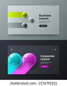 Original company brochure vector design template composition. Bright realistic balls catalog cover illustration bundle.