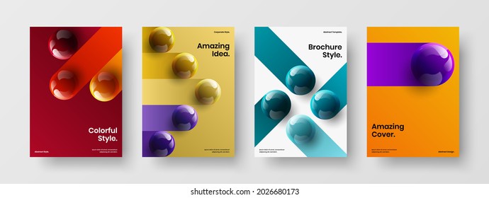 Original company cover A4 design vector layout collection. Clean 3D balls booklet illustration set.