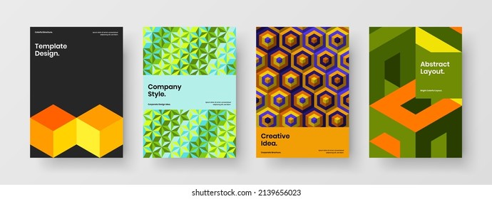 Original company cover A4 design vector template set. Bright geometric hexagons handbill concept collection.