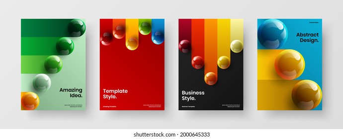 Original company cover vector design concept collection. Trendy 3D spheres presentation template composition.