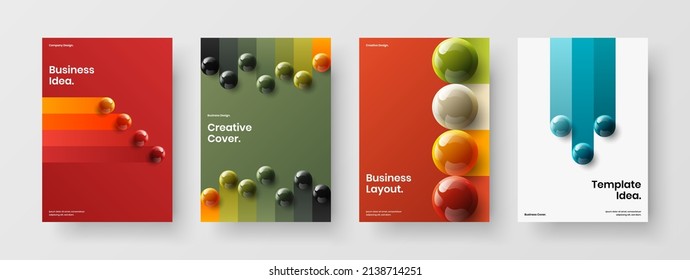 Conjunto de ilustraciones de diseño vectorial A4 de identidad original de la empresa. Conjunto moderno y realista de disposición de bolas para bolas.