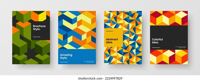 Original company identity A4 vector design illustration collection. Unique geometric tiles brochure concept bundle.