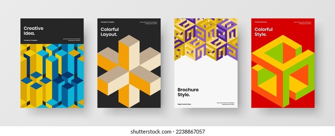 Original company identity A4 vector design concept bundle. Unique geometric tiles pamphlet template set.