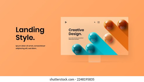 Original computer display mockup landing page template. Premium web banner design vector illustration.