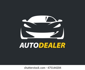 Original concept auto dealer logo with supercar sports vehicle silhouette. Vector illustration.