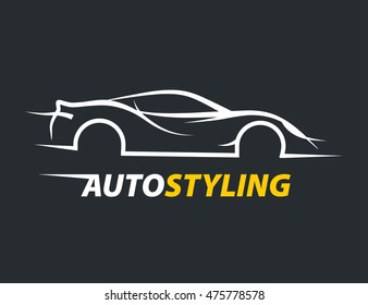 Original concept auto styling car logo with supercar sports vehicle silhouette. Vector illustration.
