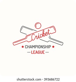 Original Concept Logo Cricket In A Flat Linear Style. Vector Illustration On A White Background. A Bat And A Ball For Cricket.