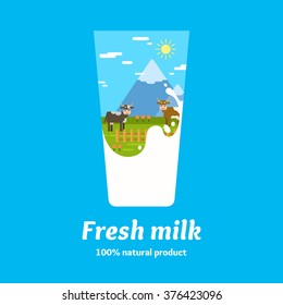 The original concept poster to advertise milk. Vector illustration.