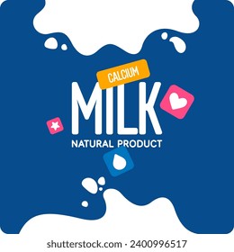 The original concept poster for milk advertising. Vector illustration in a flat style. Vector elements for design. Original poster for natural product