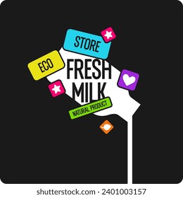 The original concept poster for milk advertising. Vector illustration in a flat style. Vector elements for design. Original poster for natural product