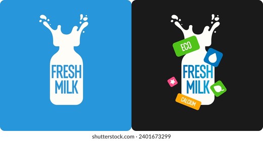 The original concept poster for milk advertising. Vector illustration in a flat style. Vector elements.