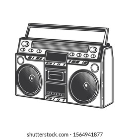 Original contour illustration of a retro cassette player. Boombox. Coloring