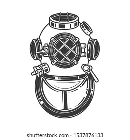 Original contour vector illustration. Heavy diving helmet.