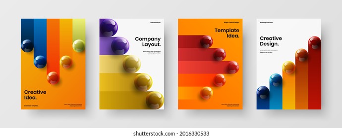 Original corporate cover A4 design vector template collection. Simple realistic spheres flyer concept set.