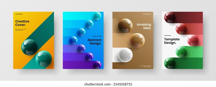 Original corporate cover A4 vector design concept composition. Minimalistic 3D balls company brochure layout collection.