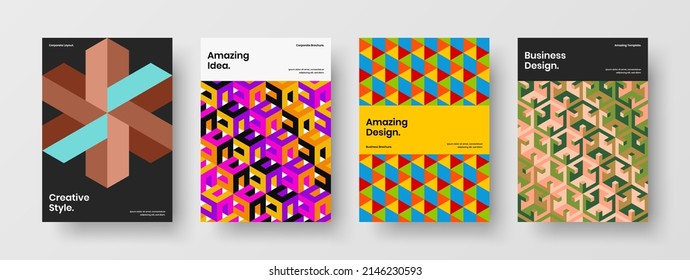 Original corporate cover A4 vector design layout collection. Trendy geometric pattern poster template set.