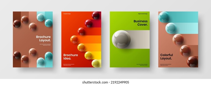 Original corporate cover A4 vector design template bundle. Clean realistic spheres flyer concept set.