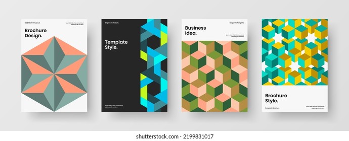 Composición del vector de diseño de portada corporativa original. Colección de ilustraciones de carteles de hexagones de mosaico aislados.