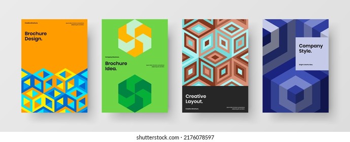 Original corporate cover vector design illustration set. Clean mosaic pattern company brochure template collection.