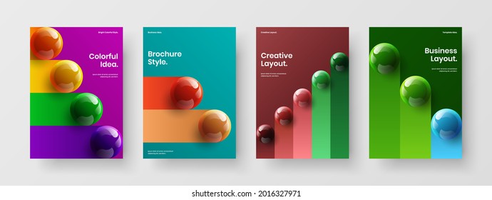 Identidad corporativa original colección de ilustraciones vectoriales de diseño A4. Conjunto de plantillas de portada de catálogo de esferas 3D creativas.