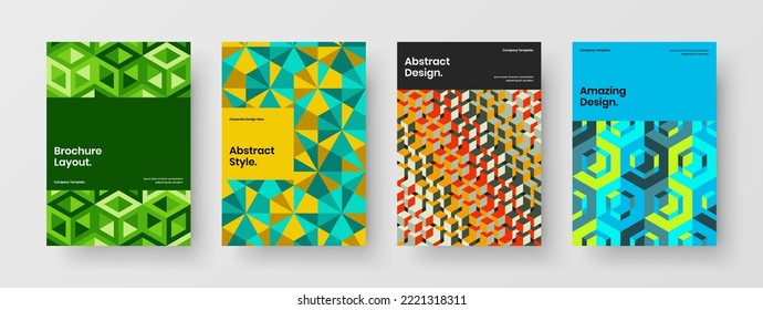 Original corporate identity vector design layout collection. Unique mosaic hexagons book cover concept bundle.