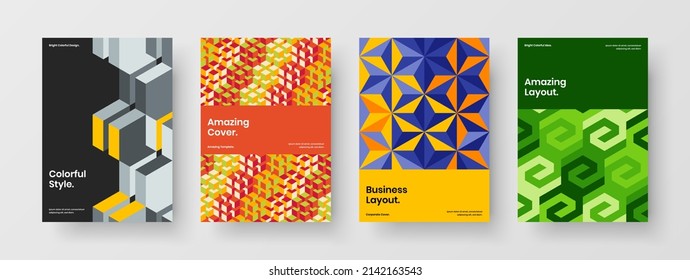 Original cover A4 design vector illustration composition. Bright mosaic tiles banner concept set.