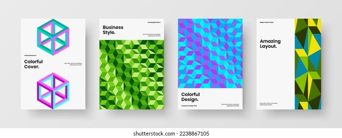 Original cover A4 design vector illustration collection. Trendy mosaic hexagons flyer layout composition.
