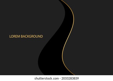 Original cover design, horizontal vector template. Geometric black background for text with a vertical insert with a golden outline Vector graphics for presentations, business pages, brochures.