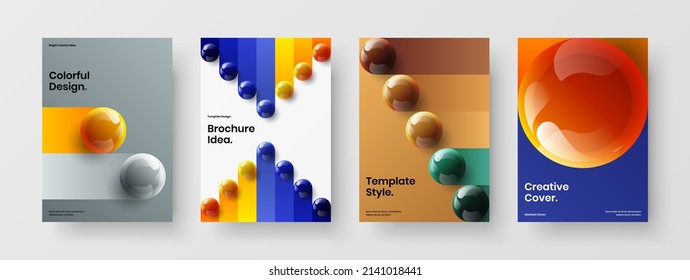 Original cover design vector template composition. Fresh 3D spheres pamphlet layout collection.
