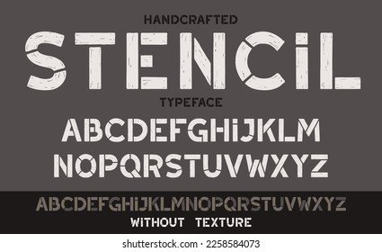 Original and creative stencil font. Set of handcrafted stencil-plate letters with brush motion texture. Vector high quality alphabet