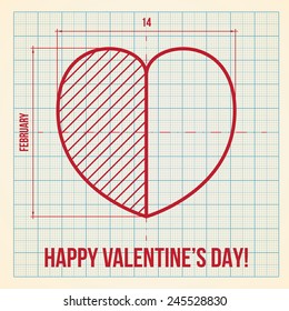 Original and creative Valentine's Day greeting card on graph paper background