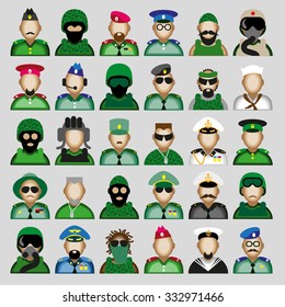 Original Creative Vector Avatars Of Men Of Military Professions.