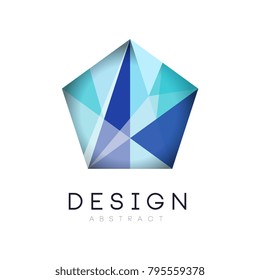 Original crystal logo in gradient blue color. Company branding identity. Luxury geometric icon label. Vector design for business sign, flyer, website or print