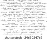 Original cursive, super messy and illegible gibberish handwriting in black ink, vintage, antique style cursive. Lorem Ipsum text for patterns, love letters, with old fashioned texture and lettering.