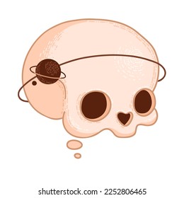 Original cute skull illustration isolated on white background. Kawaii maskot. Good for t-shirt and shopper bag print.