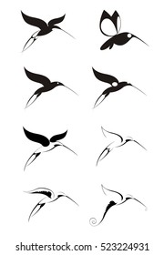 Original decorative bird silhouettes set for design