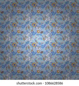 Original decorative oriental backdrop in blue, neutral and red colors. Colorful Paisley seamless pattern. Vector illustration. Mandalas.