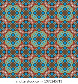 Original decorative oriental backdrop in green, blue and brown colors. Colorful Paisley seamless pattern. Mandalas. Vector illustration.