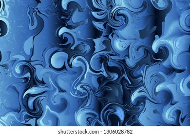 Original deep blue marbling background. Navy and blue cosmic marble texture. Paint liquid splash splash. Colorful fluid.