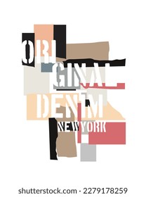 original Denim New York Paper cut typography urban denim brand clothing torn poster vector t shirt design