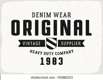 Original Denim print for t-shirt or apparel. Retro artwork in black and white for fashion and printing. Old school vector with traditional theme and typography. Vintage effects are easily removable.