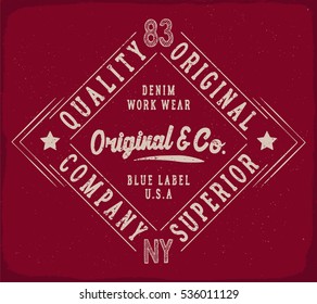 Original Denim print for t-shirt or apparel. Retro artwork for fashion and printing. Old school vector graphic with traditional theme and typography. Vintage effects are easily removable.
