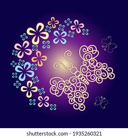 original design for clothing decor.  fairy butterfly on blue background