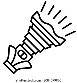 Original design of a hand-held flashlight, imitation of a flower. A device for night lighting. A tool for camping,  security guard, chauffeur. Vector icon, outline, isolated.  Editable stroke