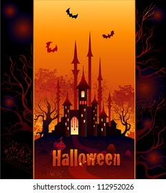 The original design for the mysterious halloween castle, forest and cemetery.