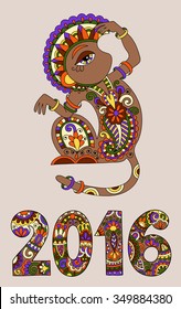 original design for new year celebration with decorative ape and inscription - 2016 Year of The Monkey, vector illustration