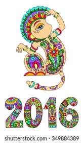 original design for new year celebration with decorative ape and inscription - 2016 Year of The Monkey, vector illustration