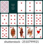 Original design of playing cards. All cards are hearts. Standard poker deck from two to ace. All cards are hearts	