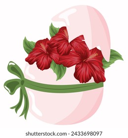 original design of a red Easter egg, namely the egg shell is filled with red mallows for posters, advertisements or banners