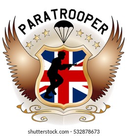 Original design UK Paratrooper shield and crest  with soldier silhouette